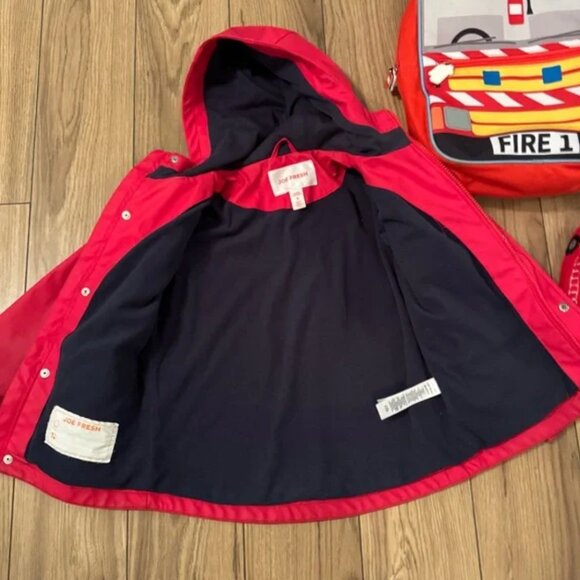 Firefighters bundle! rain jacket, backpack, slippers size 5T -7T, PJ size 5-6T - Picture 11 of 16